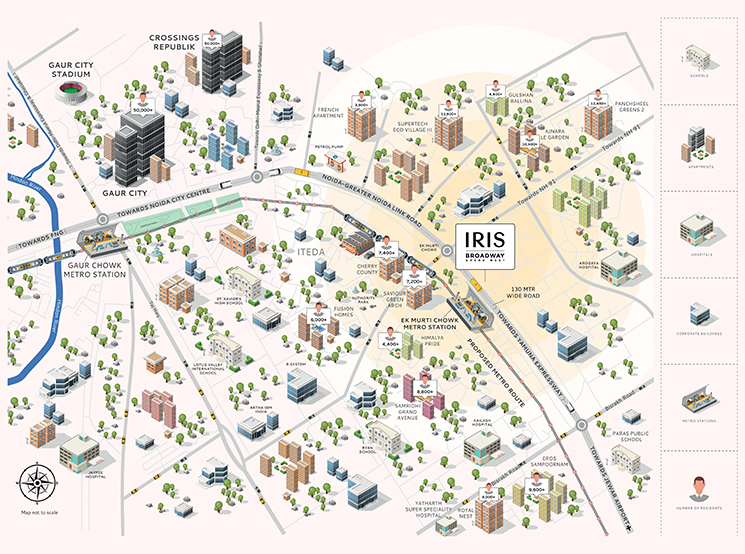 Location Map of IRIS Broadway Greno West Noida Offering Commercial Spaces for Lease & Sale